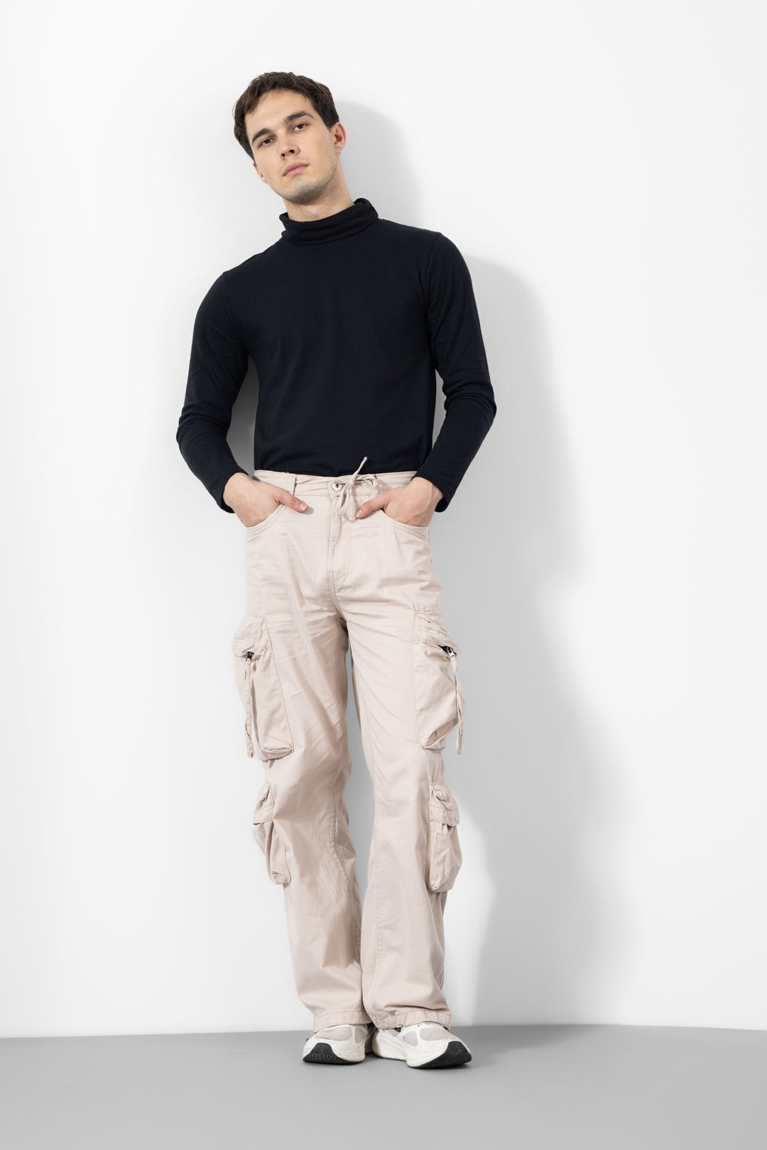 Cream Men Cotton Cargo Pants