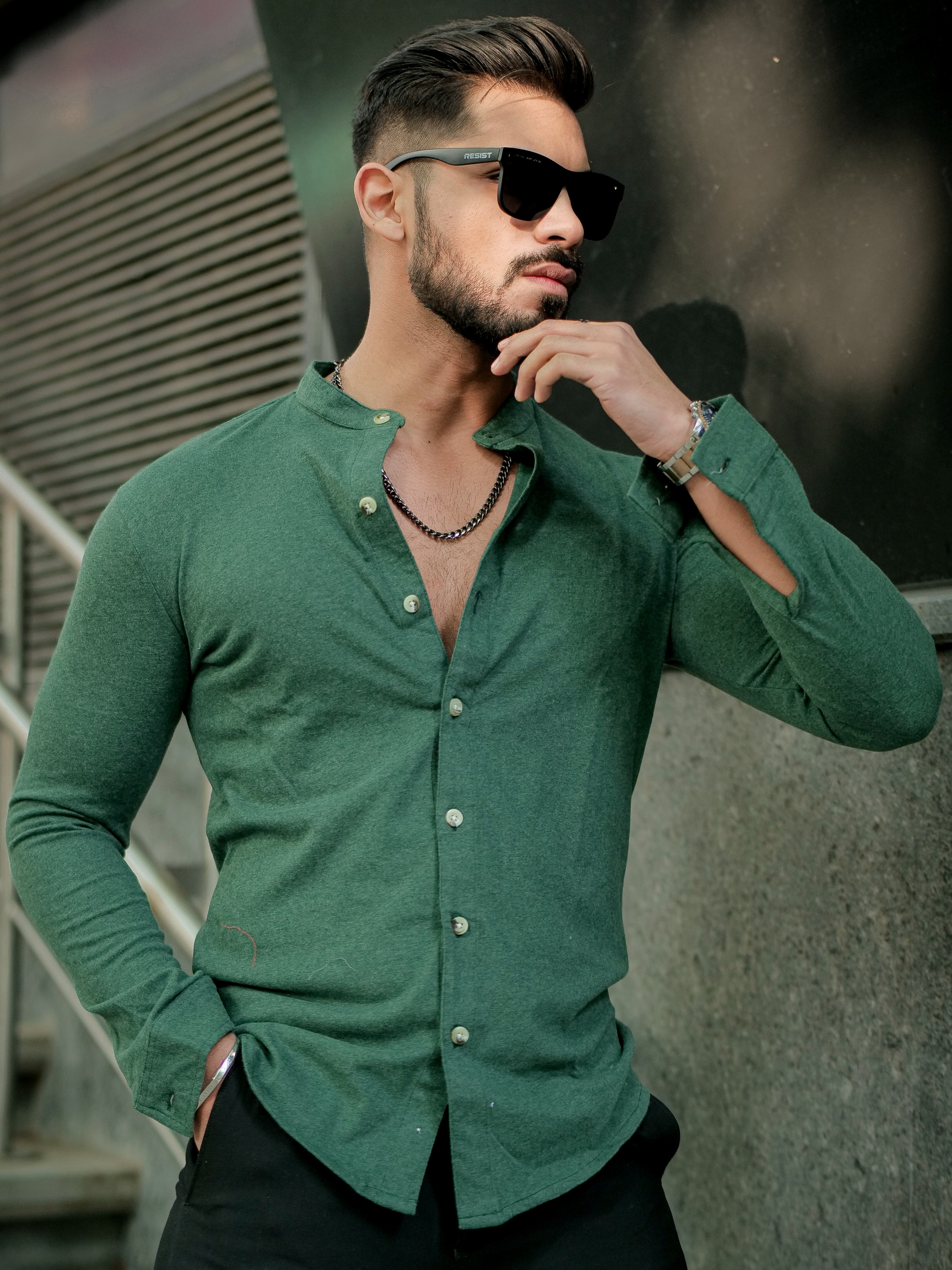 Green Melange Knitted Shirt