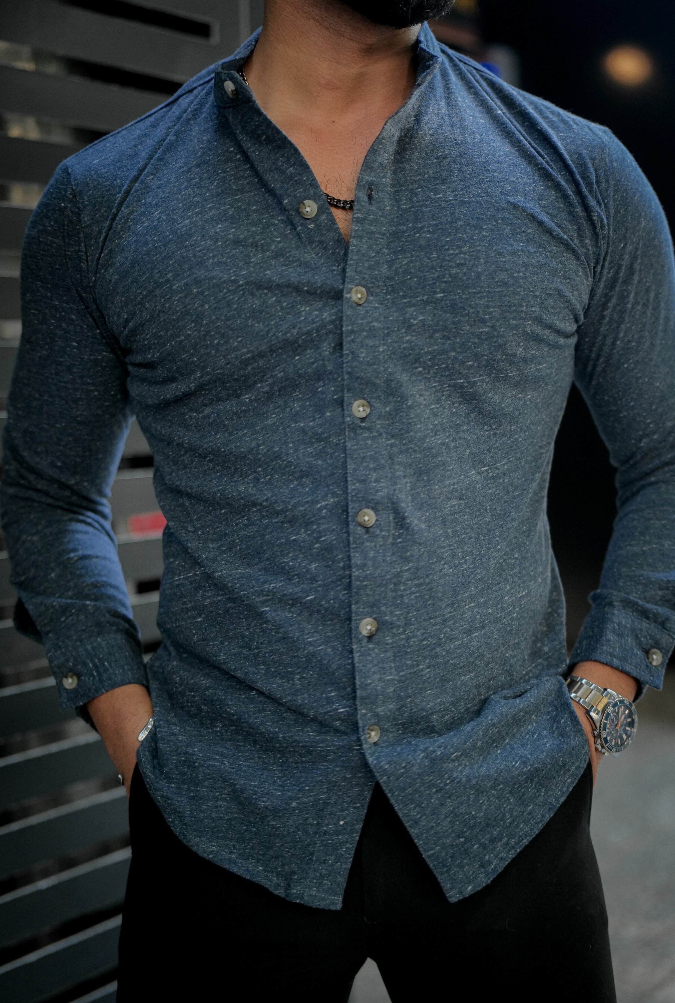 Navy Melange Knitted Shirt