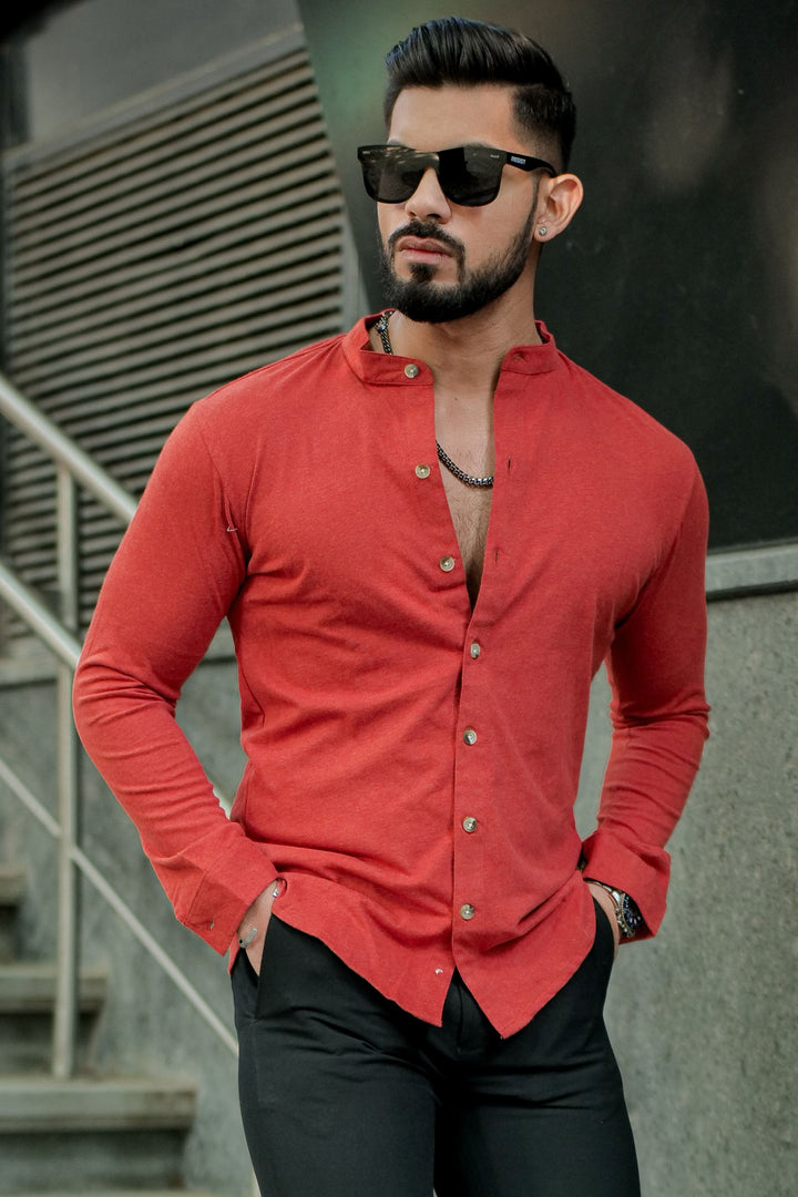 Orange Melange Knitted  Shirt