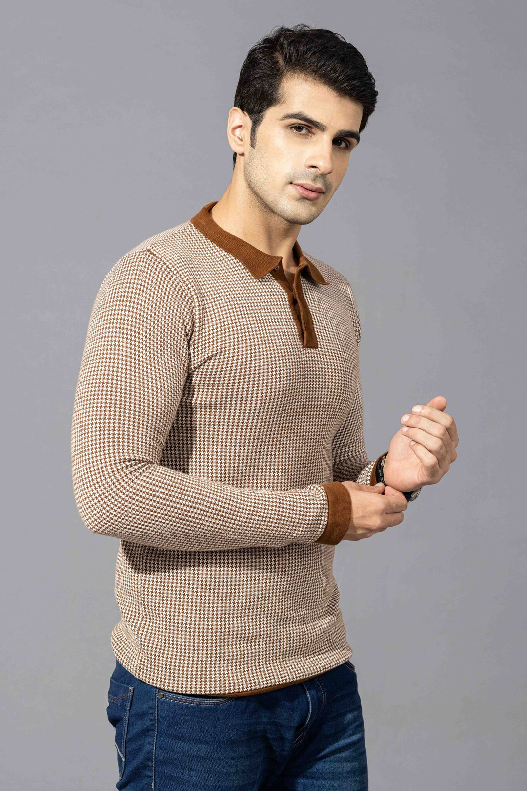 Brown Premium Flat Knit Polo T-Shirt