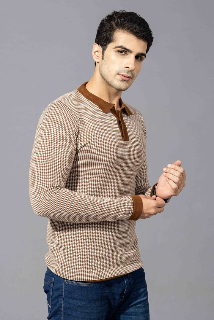 Brown Premium Flat Knit Polo T-Shirt