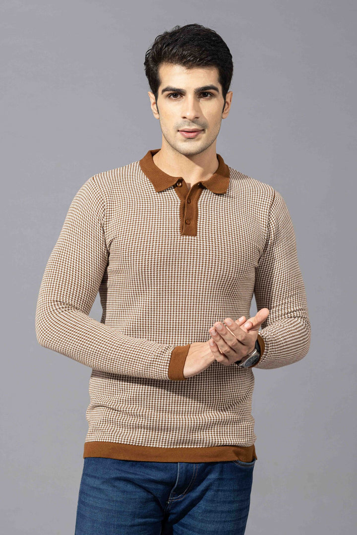 Brown Premium Flat Knit Polo T-Shirt