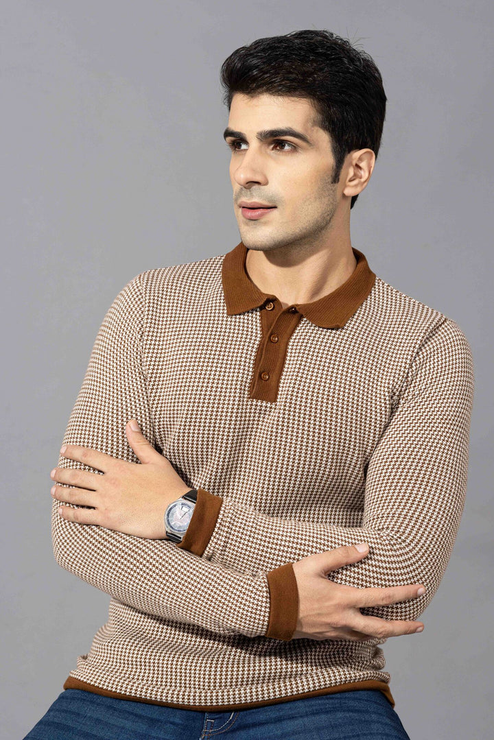 Brown Premium Flat Knit Polo T-Shirt