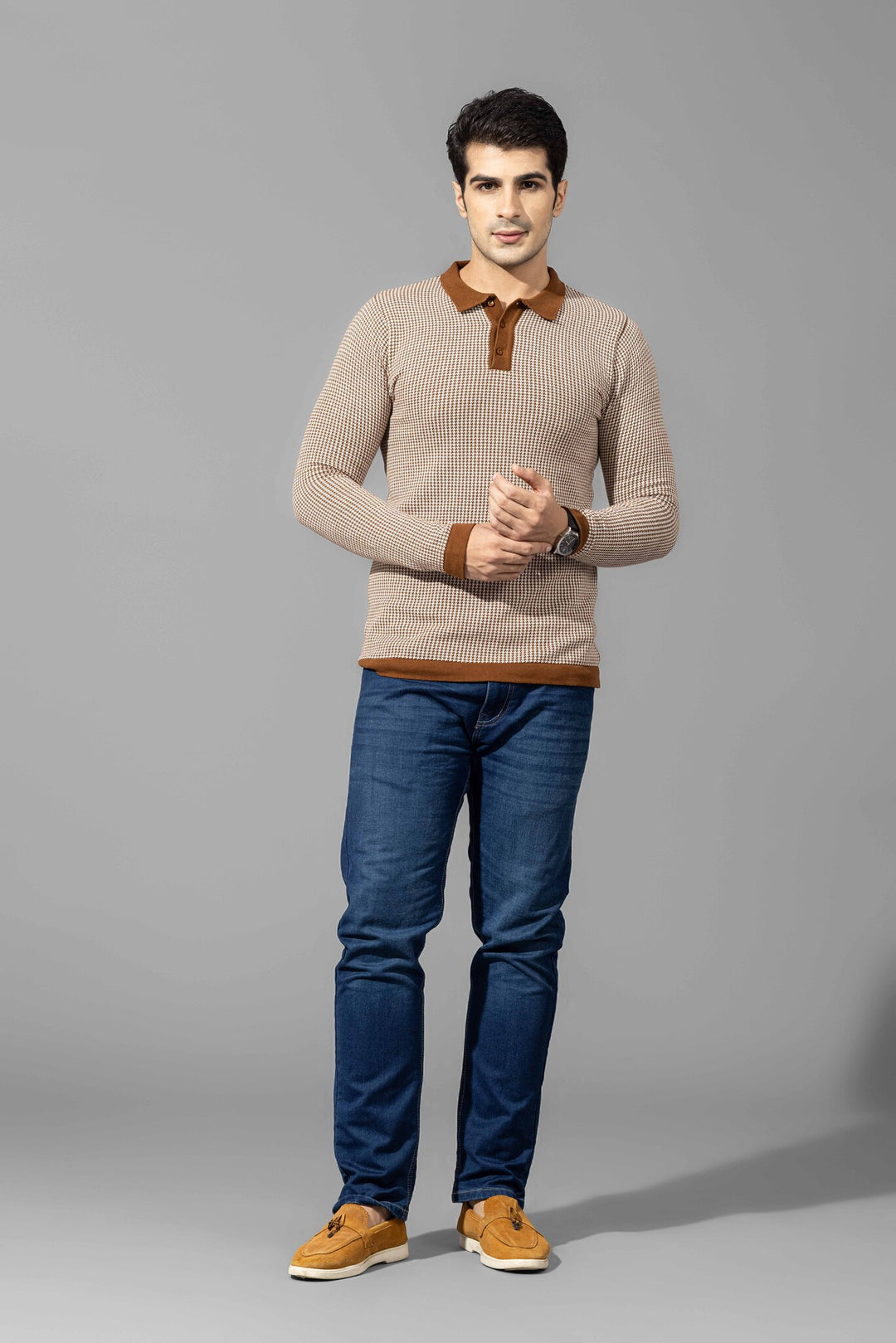 Brown Premium Flat Knit Polo T-Shirt