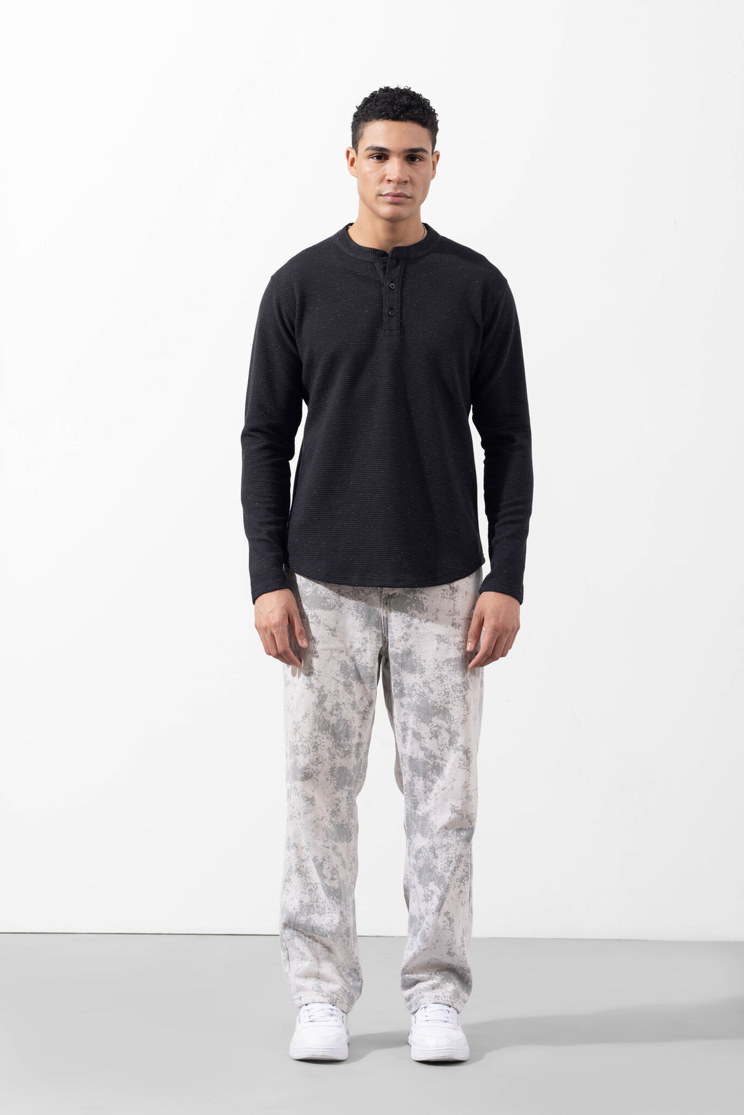 Black Full Sleeve Henley Neck T-Shirt