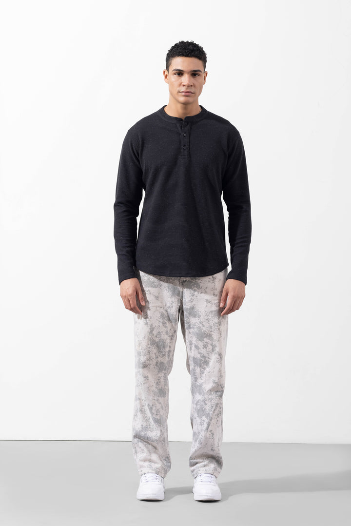 Black Full Sleeve Henley Neck T-Shirt