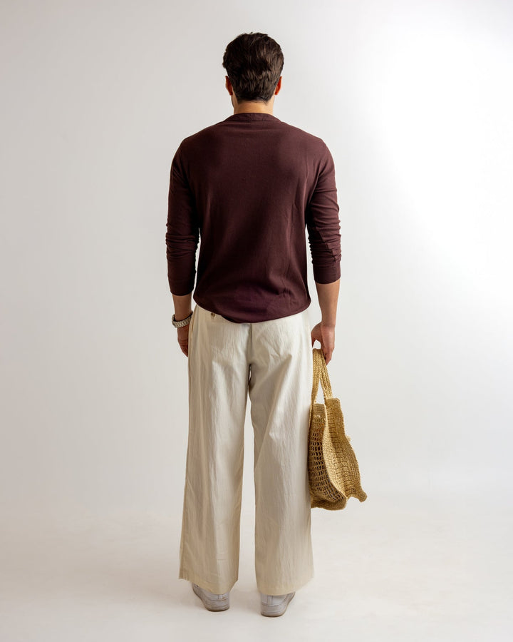 Dark Brown Self Waffle Knit Henley T-Shirt