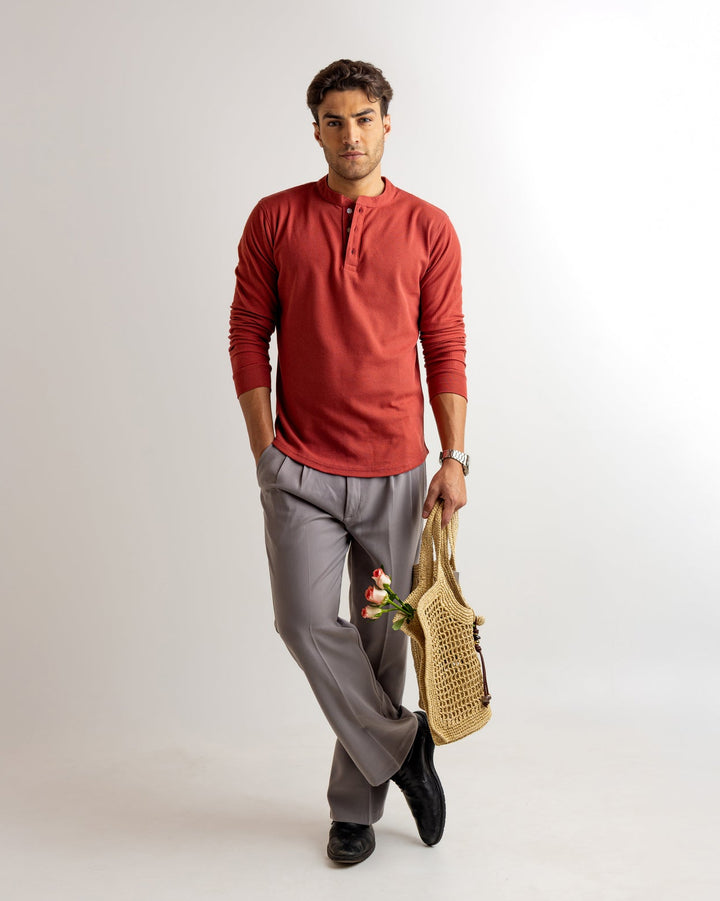 Rust  Waffle Knit Henley Neck T-Shirt