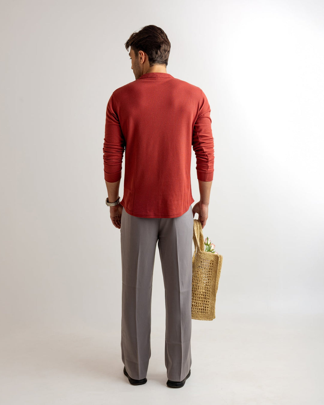Rust  Waffle Knit Henley Neck T-Shirt
