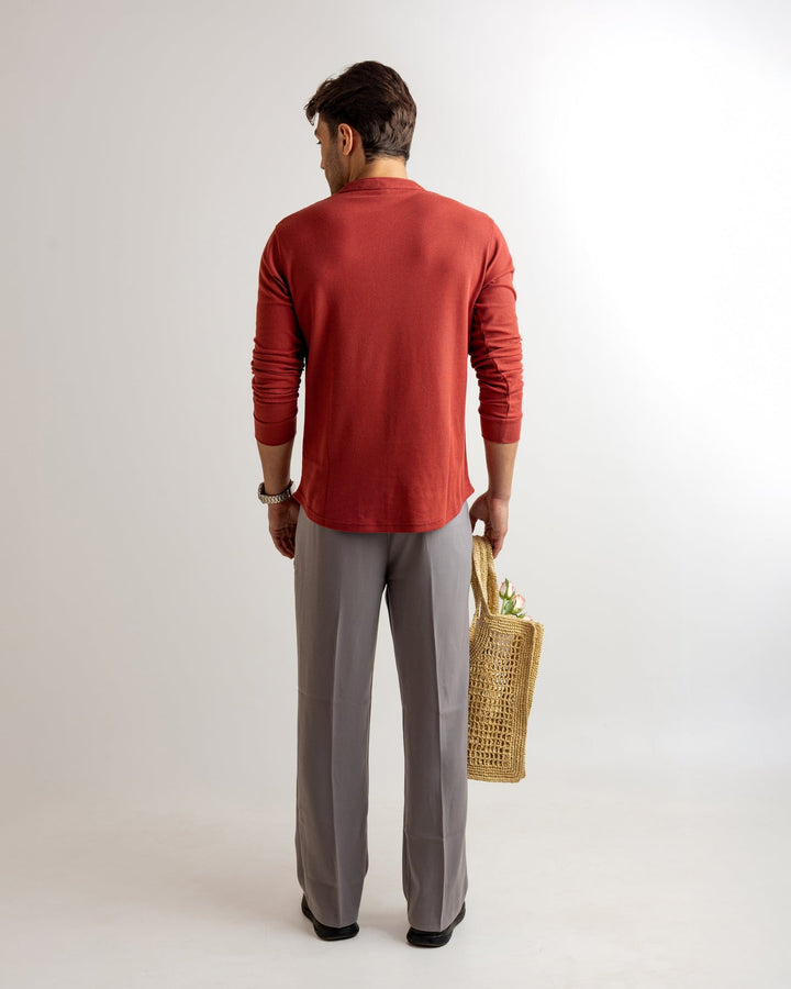 Rust  Waffle Knit Henley Neck T-Shirt