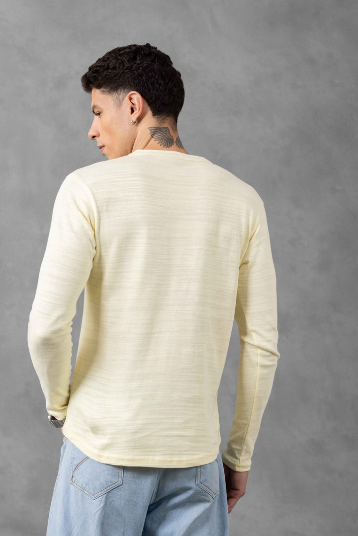 Yellow Self Design Henley Neck T-Shirt