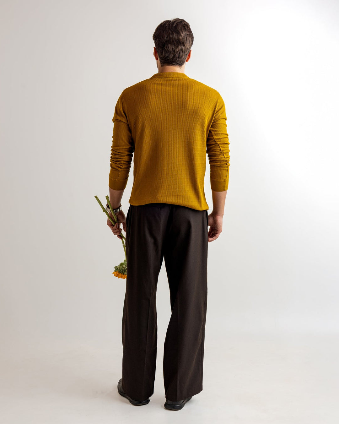 Mustard Waffle Knit Henley Neck T-Shirt