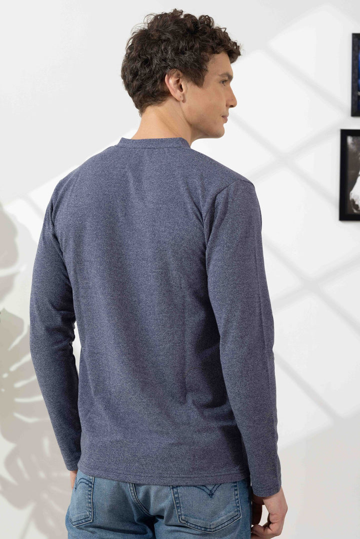Blue Tinted  Full Sleeve Cotton Henley T-Shirt