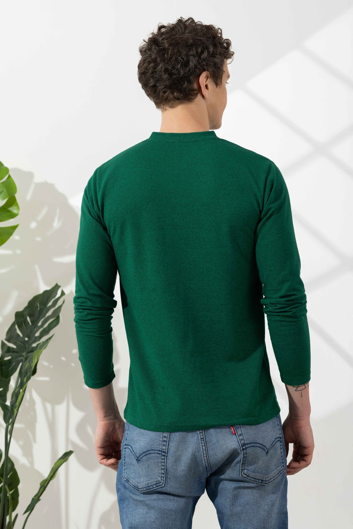 Green Cotton Full Sleeve Henley T-Shirt