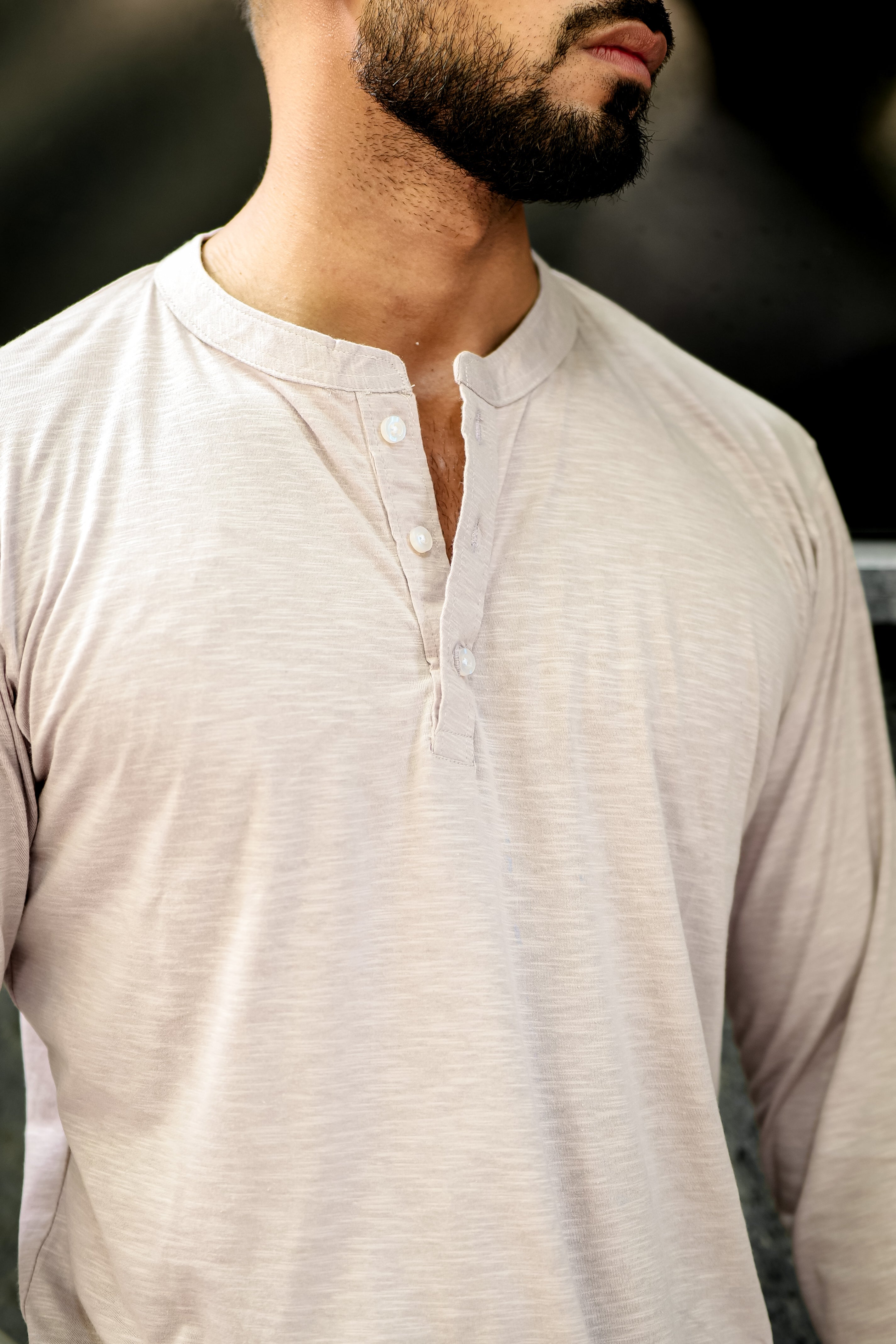 Light Grey Slub Henley T-Shirt