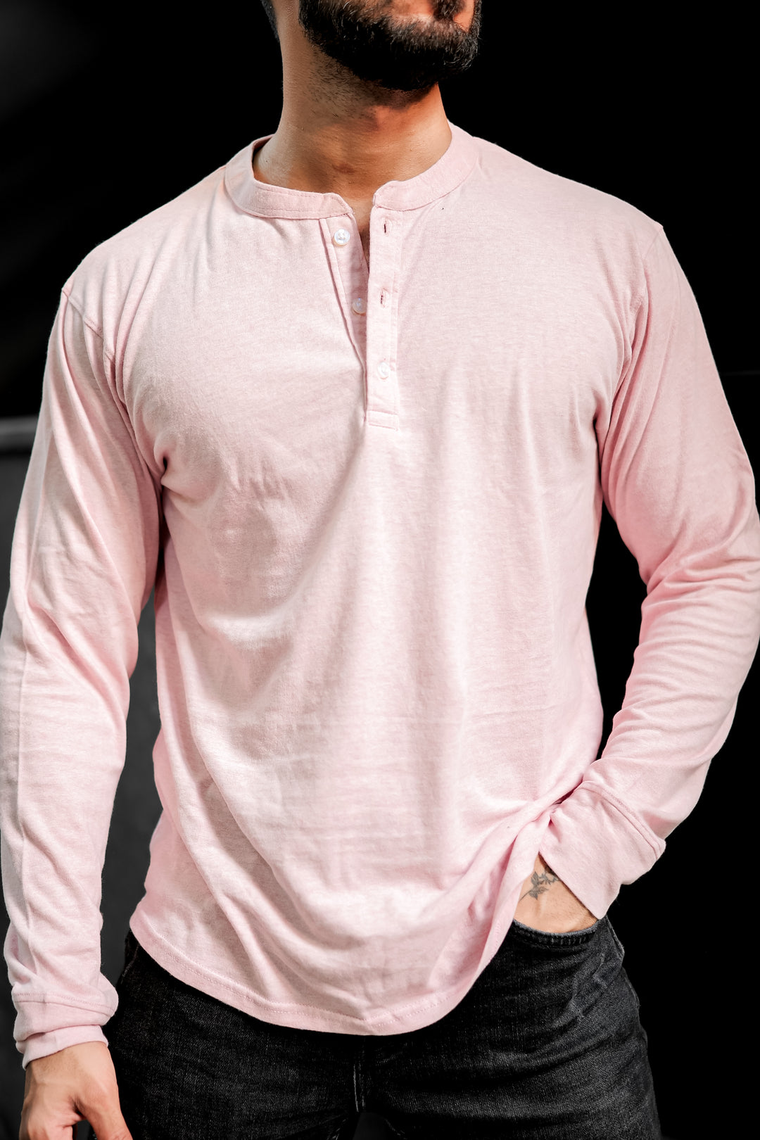 Peach Melange Henley T-Shirt