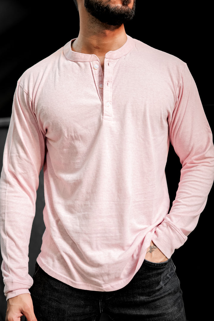 Peach Melange Henley T-Shirt