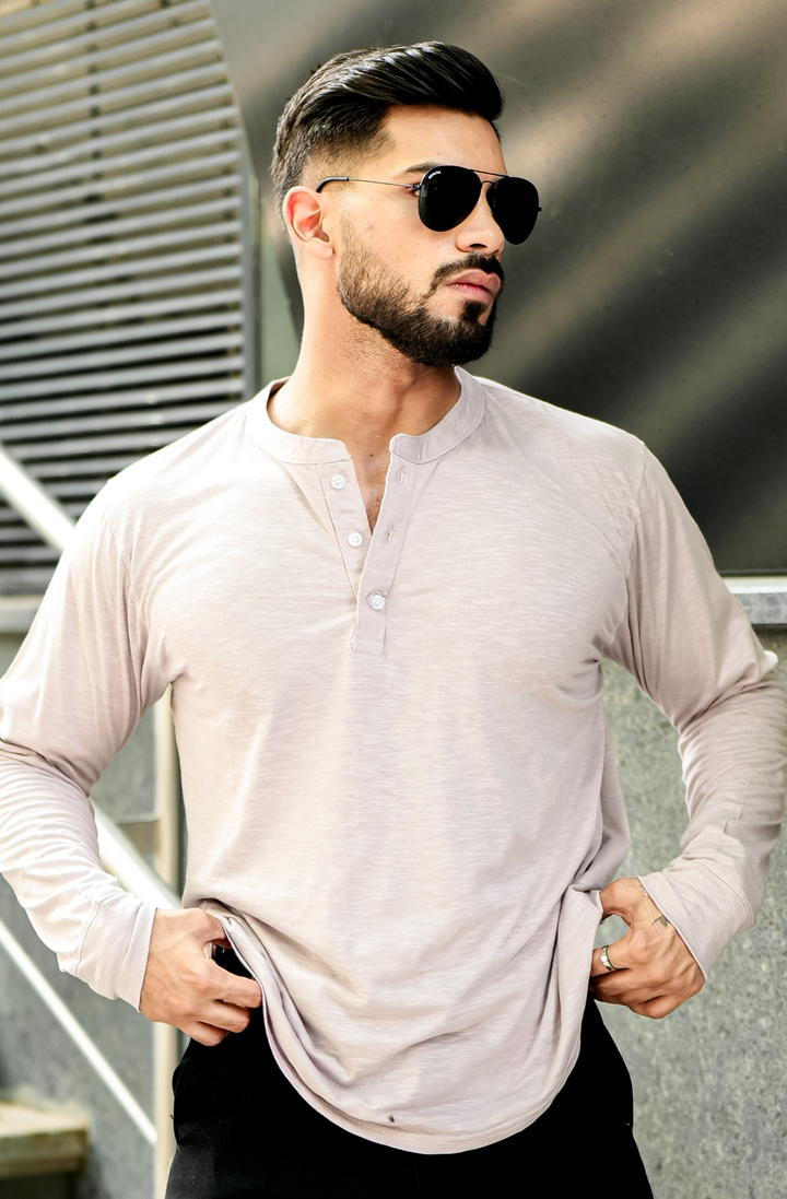 Light Grey Slub Henley T-Shirt