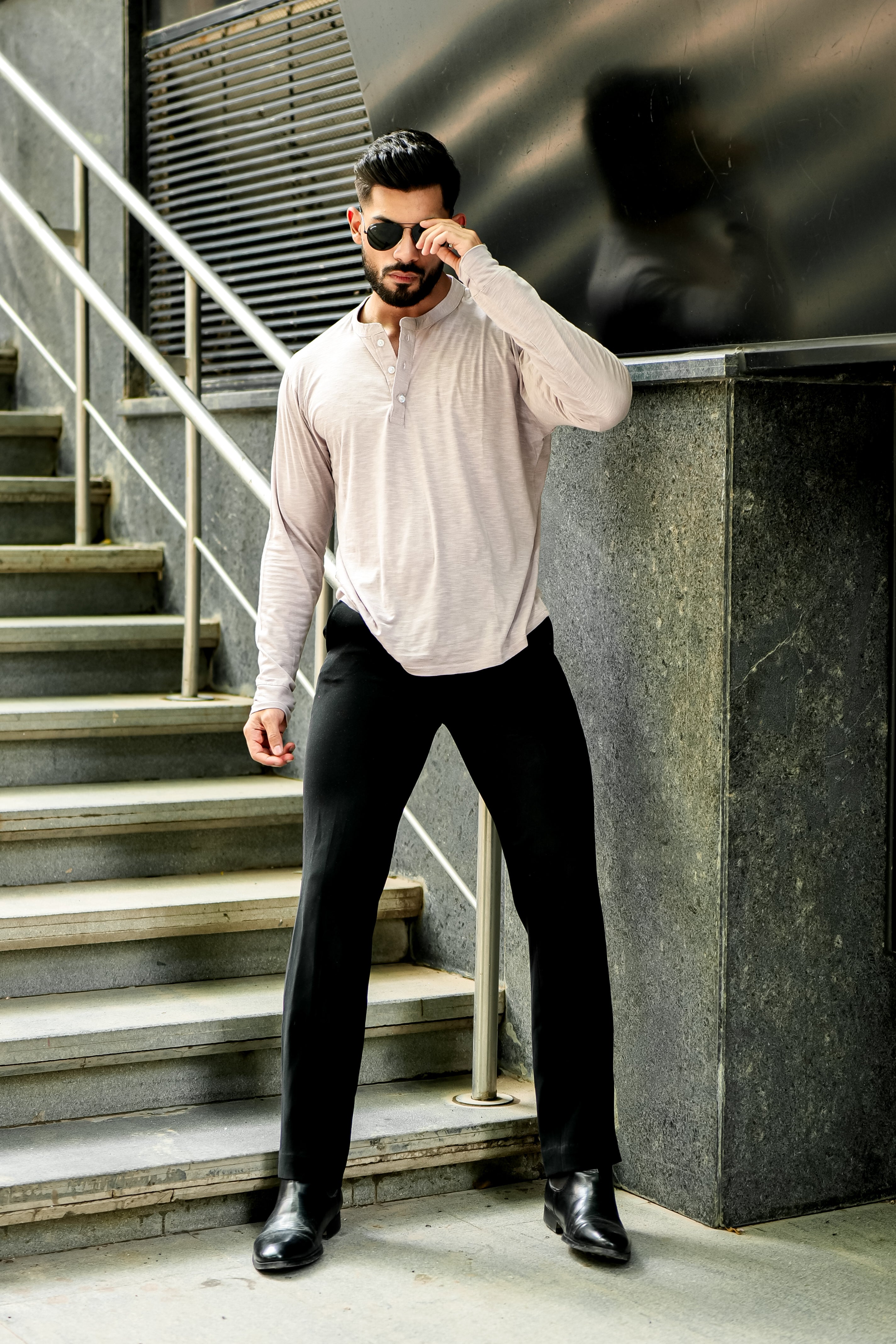 Light Grey Slub Henley T-Shirt