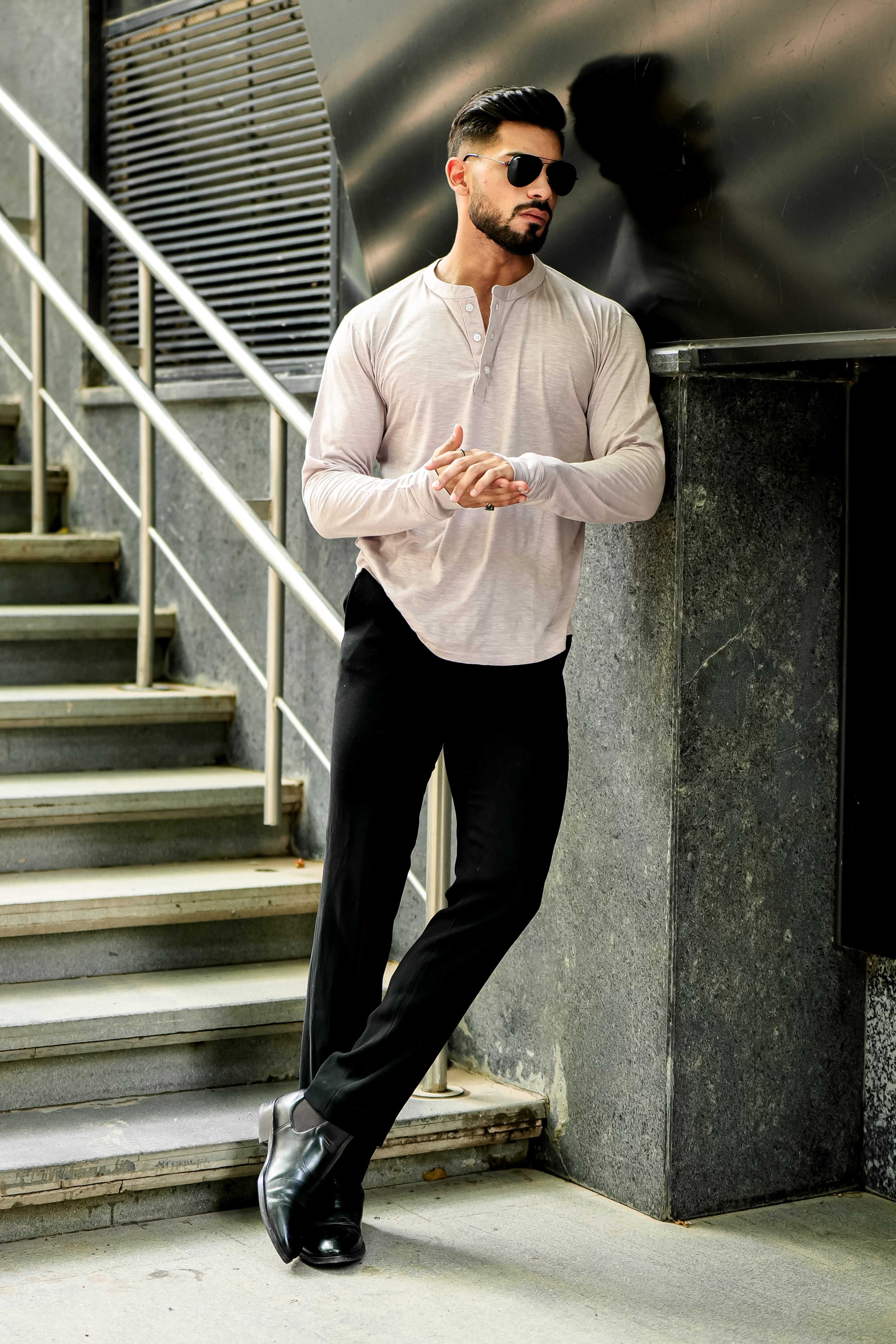 Light Grey Slub Henley T-Shirt
