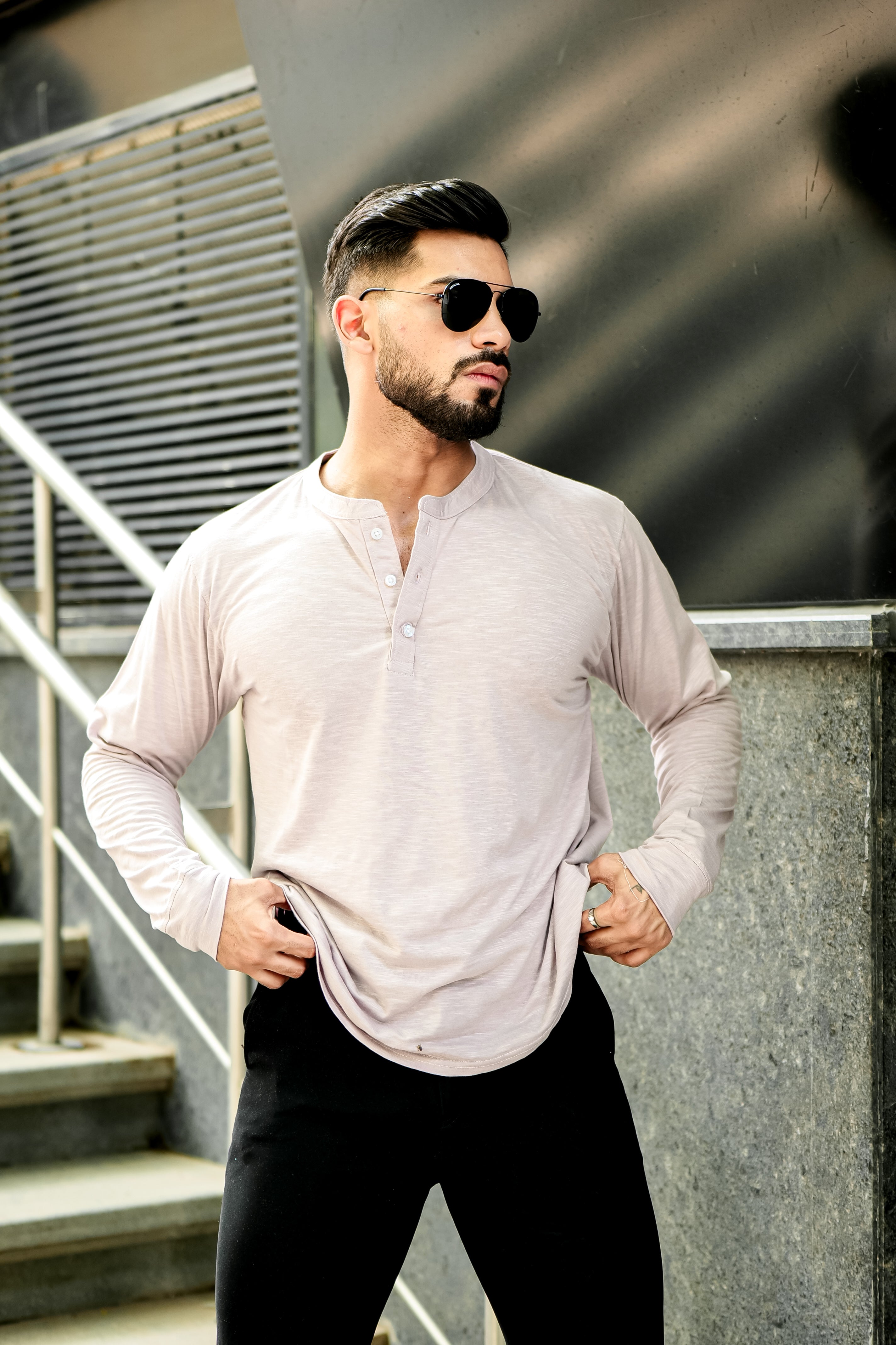 Light Grey Slub Henley T-Shirt