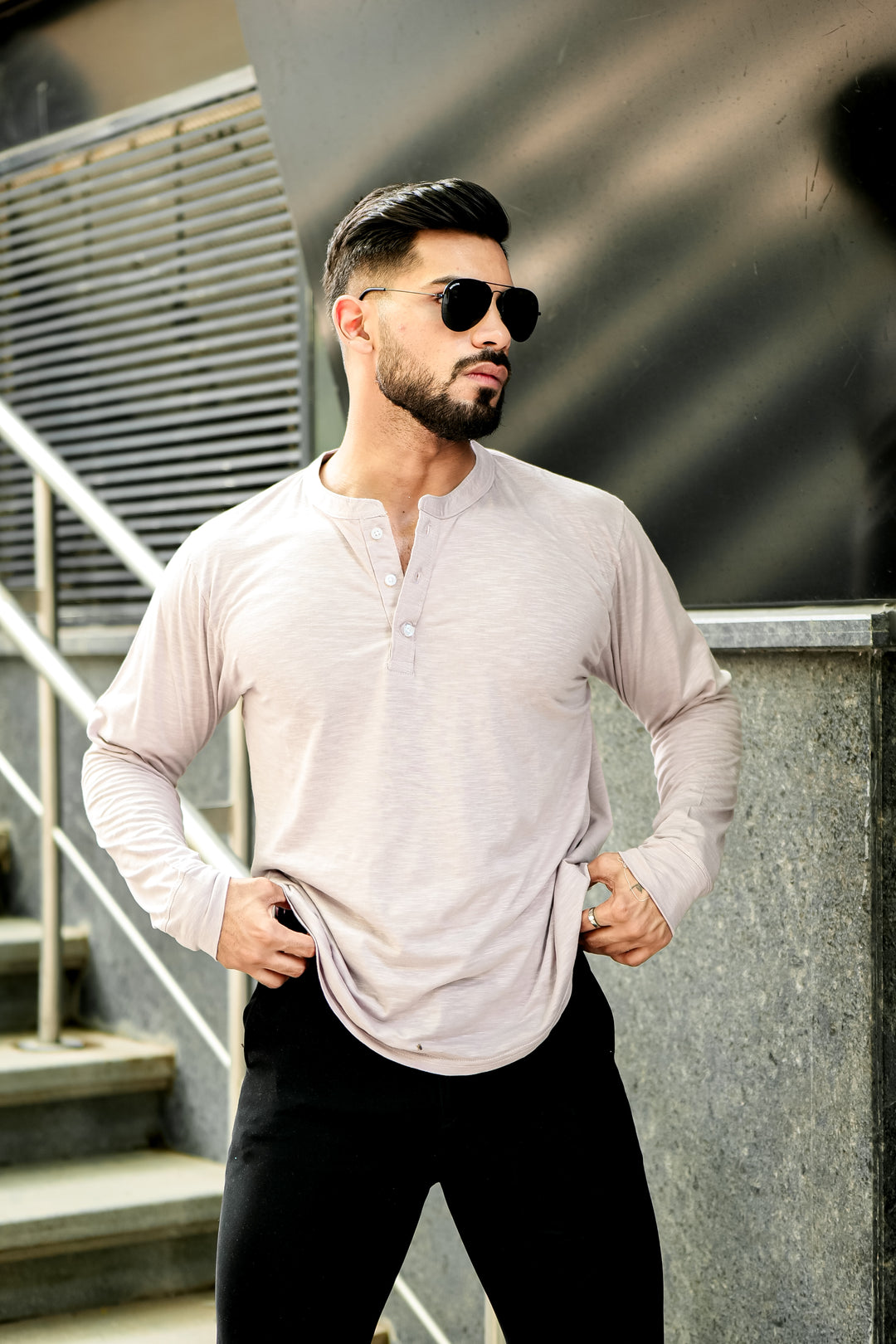 Light Grey Slub Henley T-Shirt