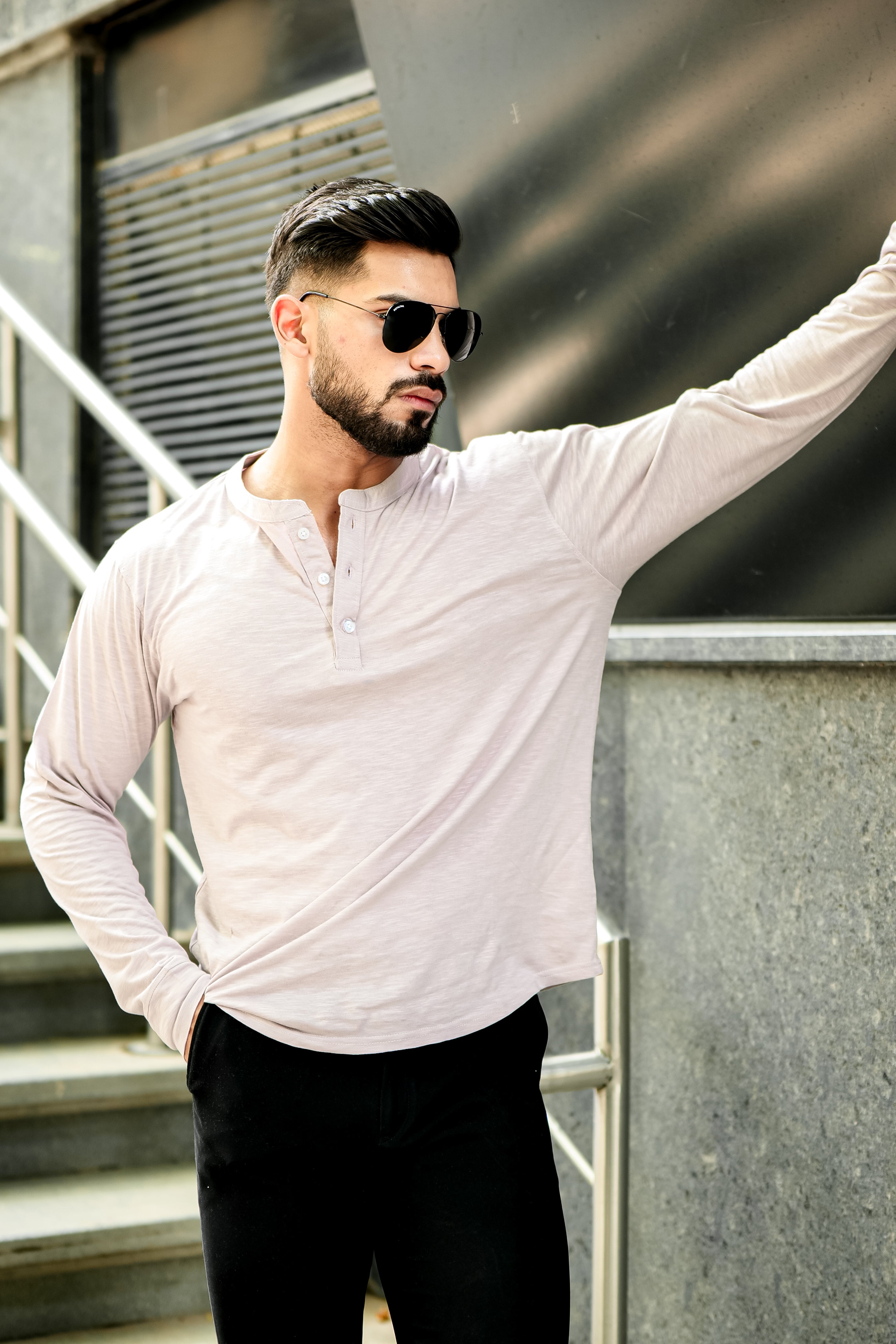 Light Grey Slub Henley T-Shirt