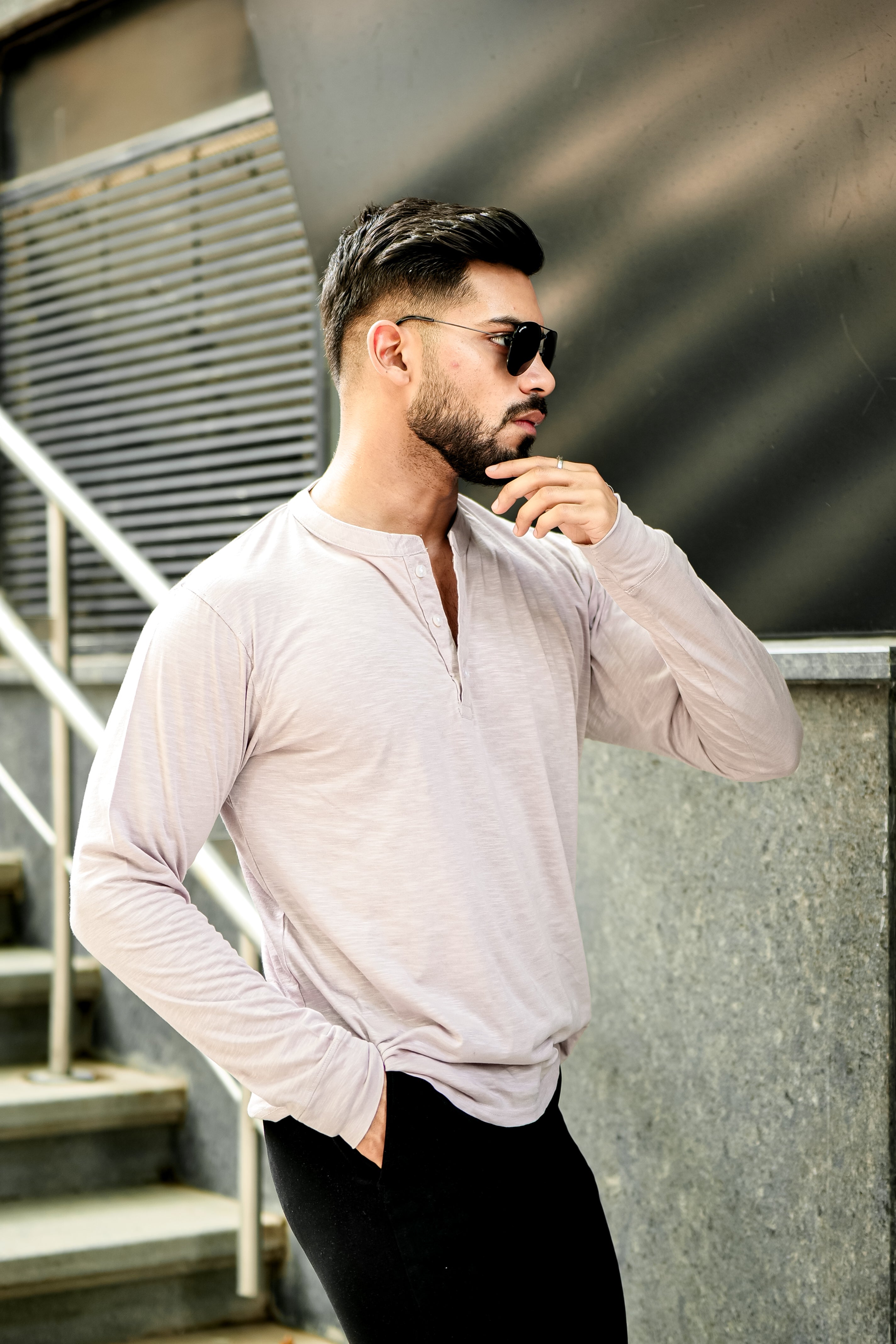 Light Grey Slub Henley T-Shirt