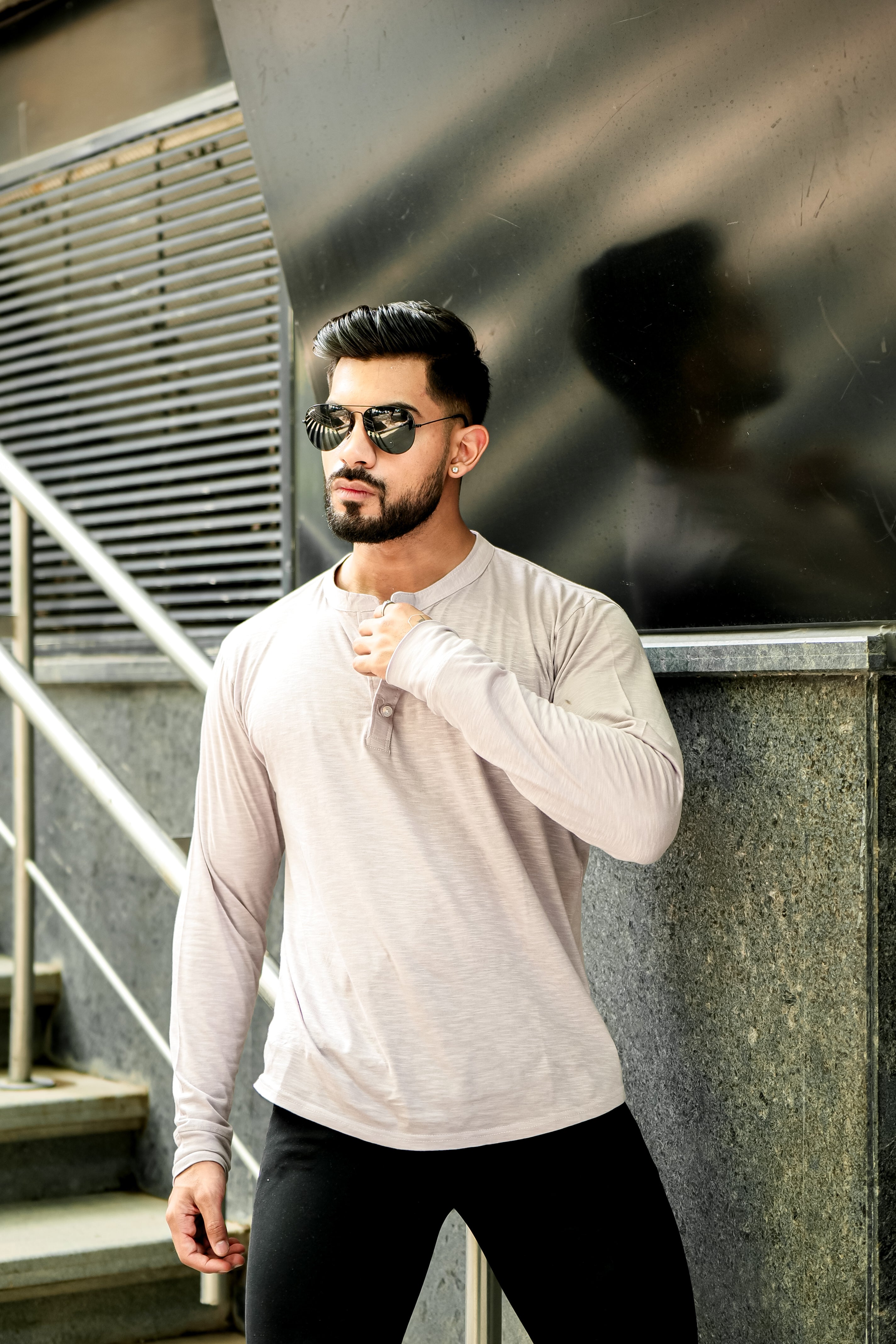 Light Grey Slub Henley T-Shirt