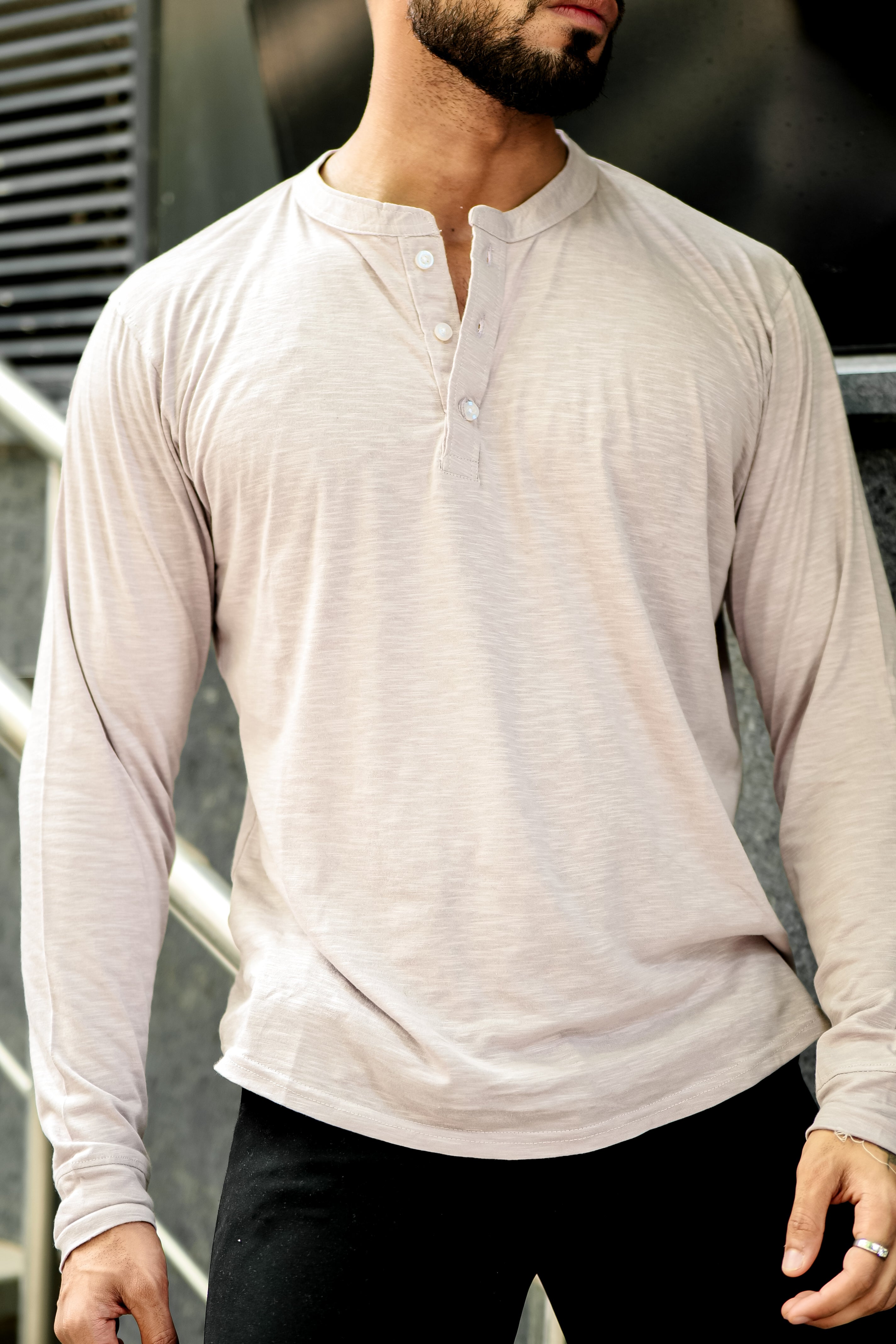 Light Grey Slub Henley T-Shirt