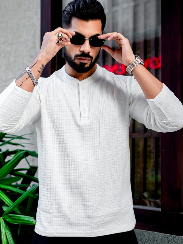 White Waffle Square Henley T-Shirt
