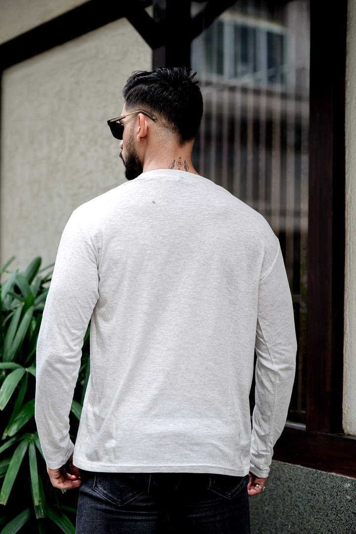 Beige Self Design Henley Neck T-Shirt