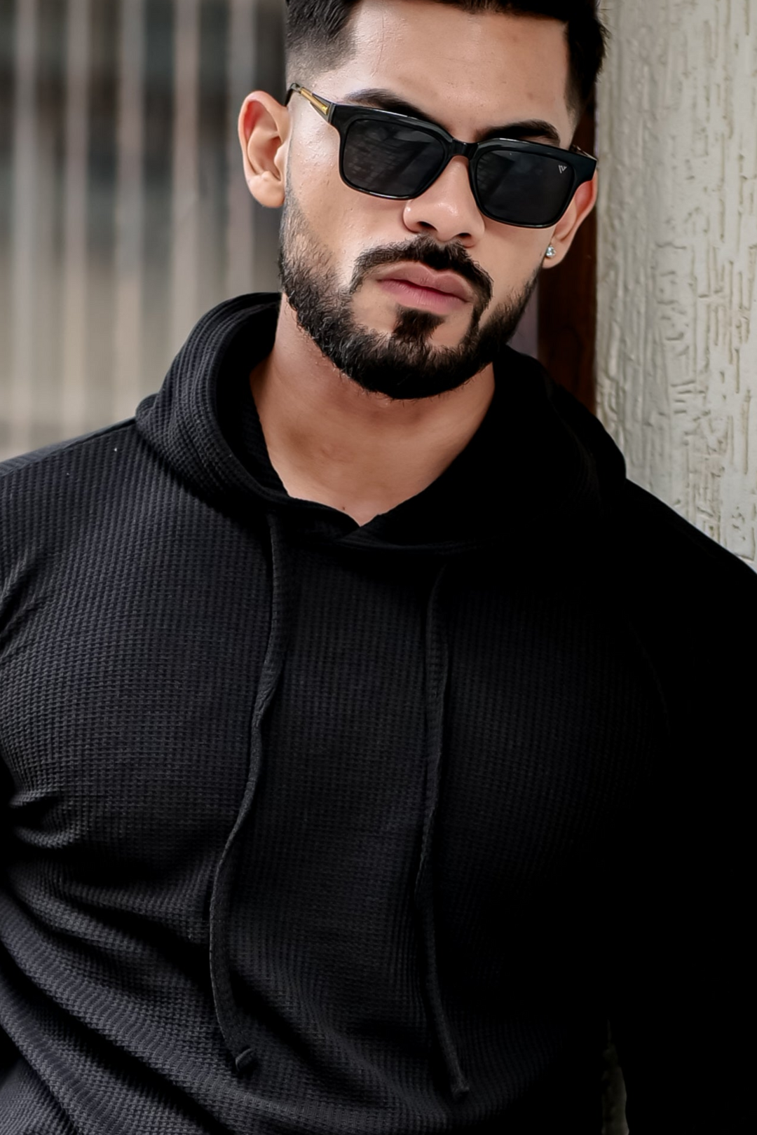 Black Waffle Hooded T-Shirt