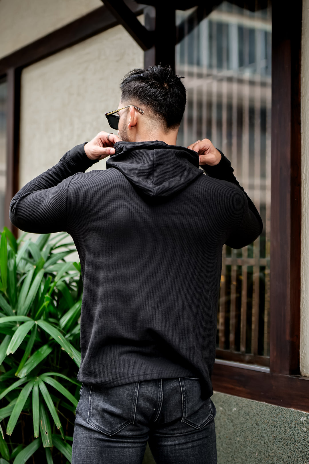 Black Waffle Hooded T-Shirt
