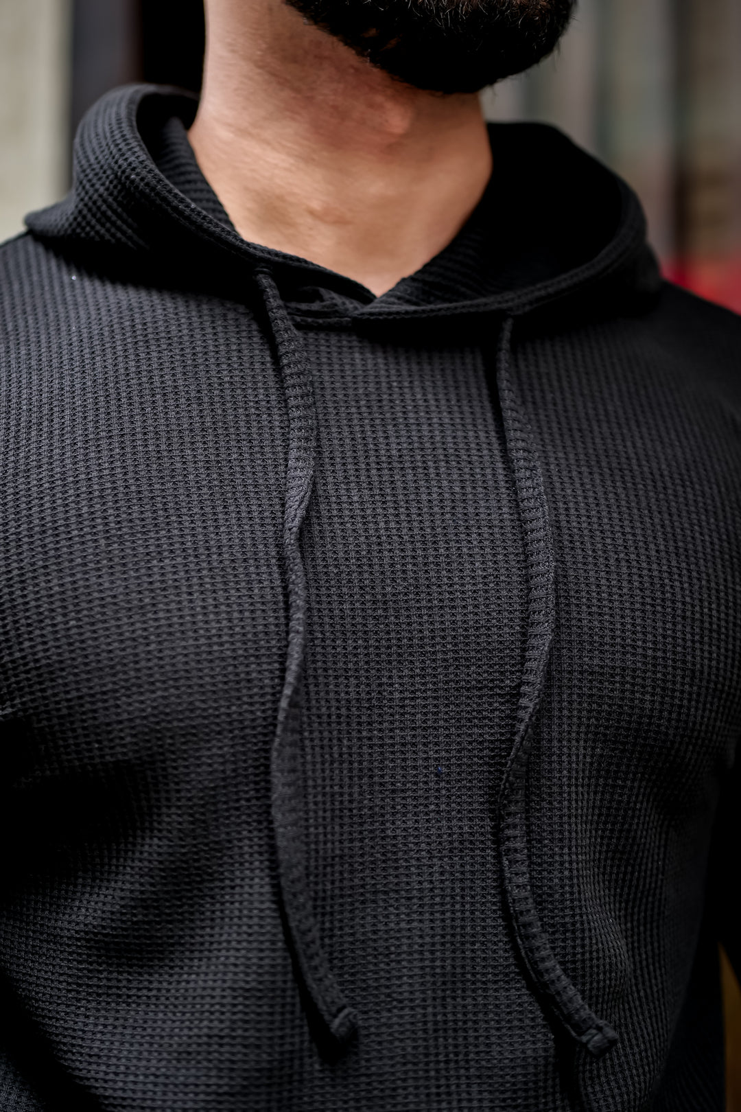 Black Waffle Hooded T-Shirt