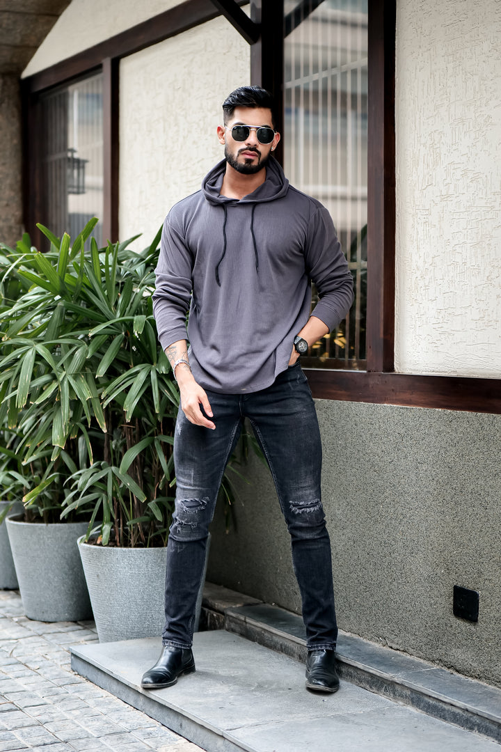 Dark Grey Waffle Hooded T-Shirt
