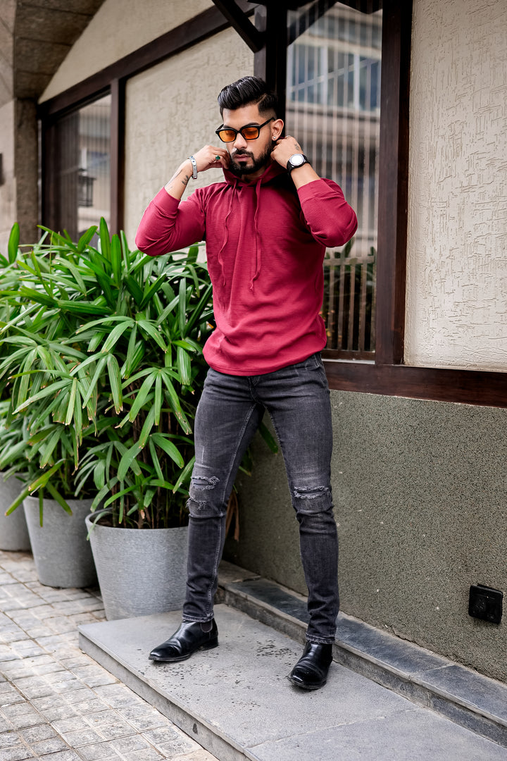 Maroon Waffle Hooded T-Shirt