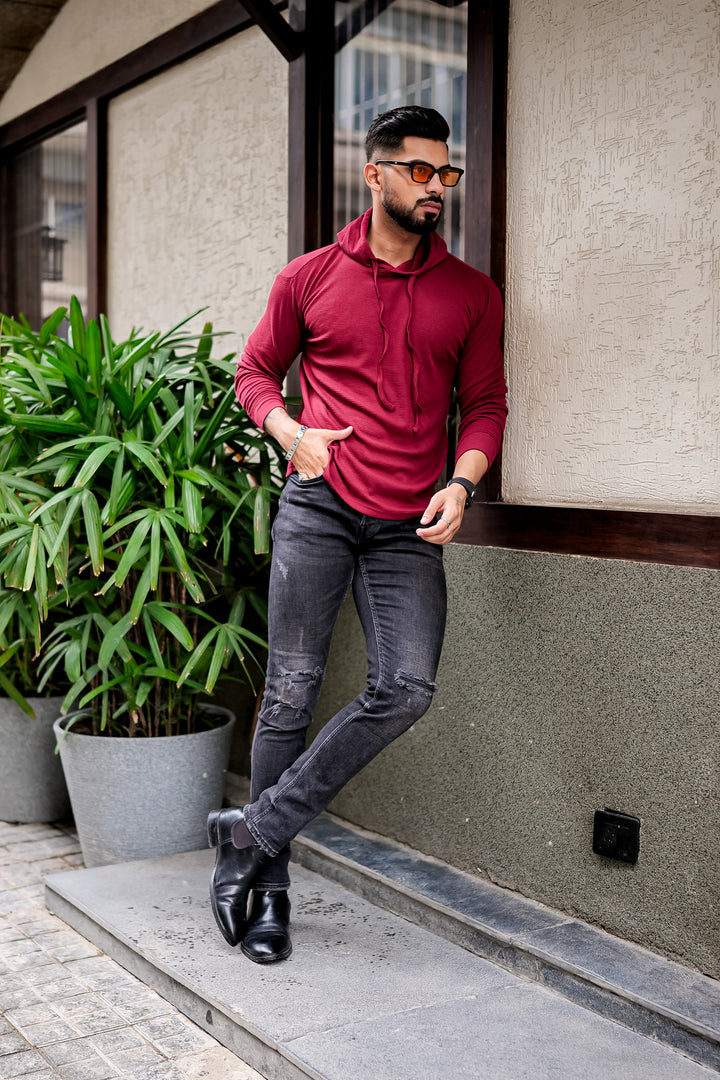 Maroon Waffle Hooded T-Shirt