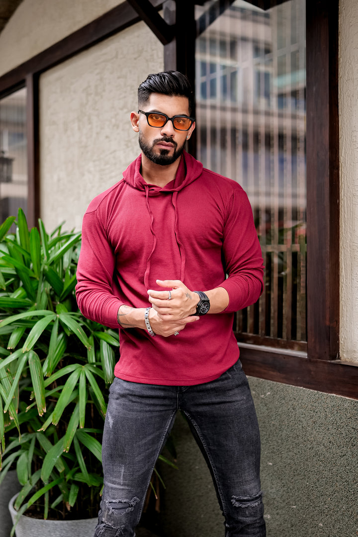 Maroon Waffle Hooded T-Shirt