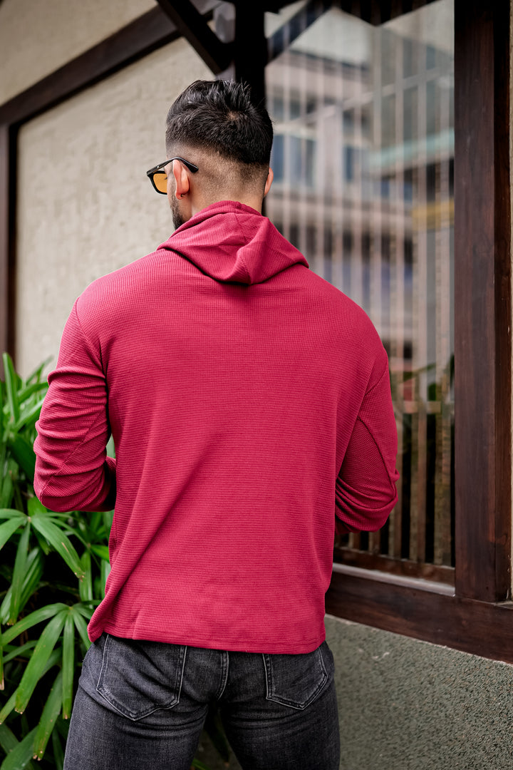 Maroon Waffle Hooded T-Shirt