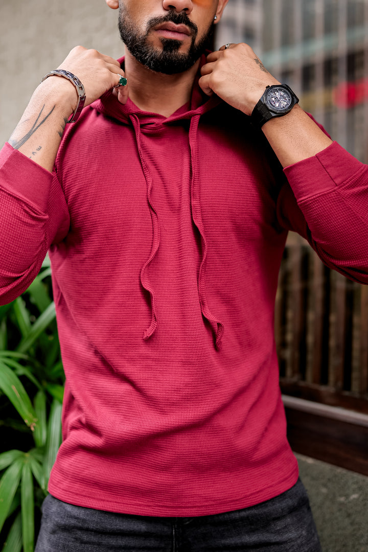 Maroon Waffle Hooded T-Shirt