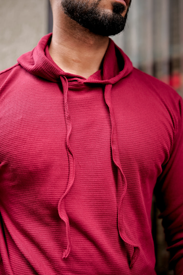 Maroon Waffle Hooded T-Shirt