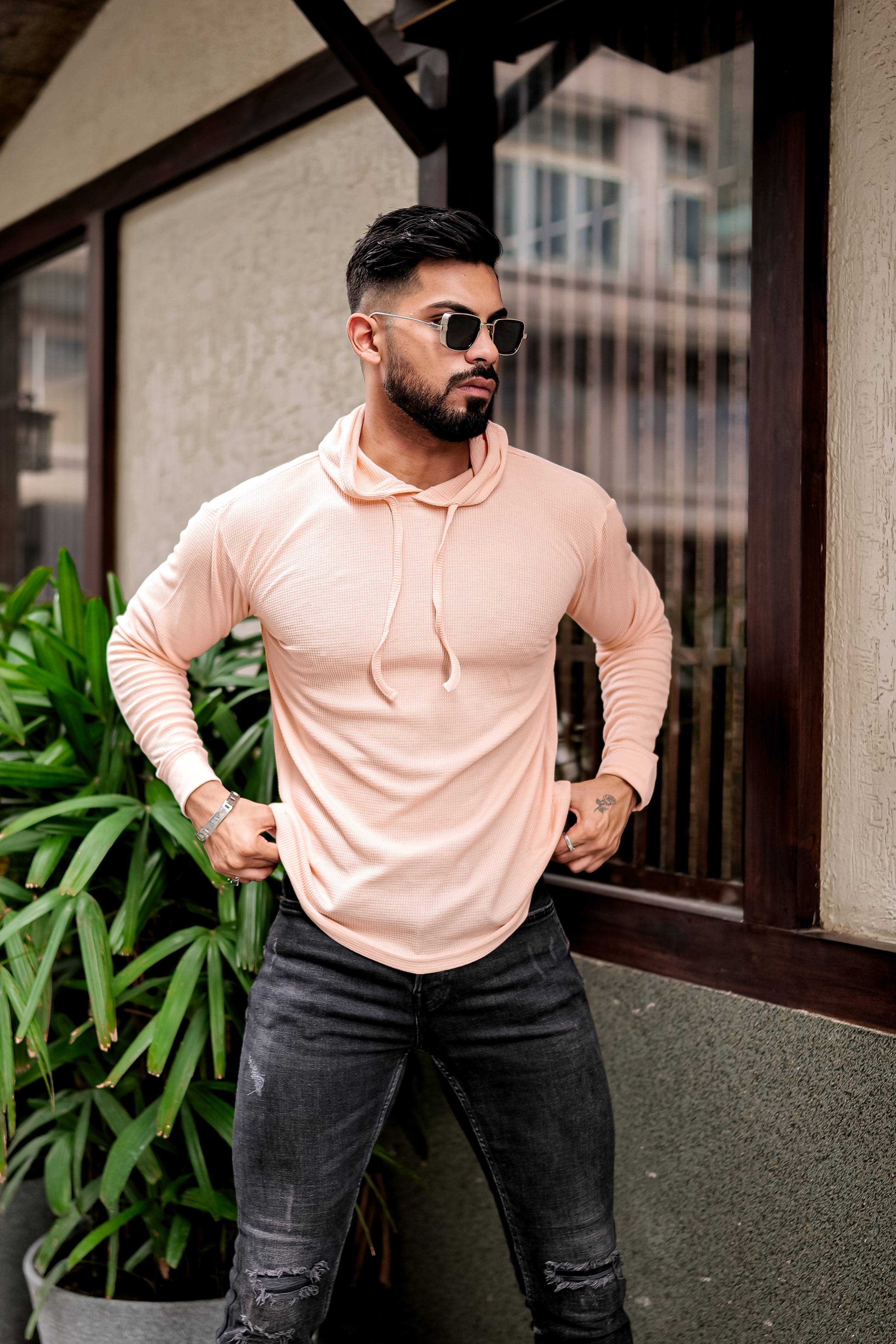 Peach Waffle Hooded T-Shirt