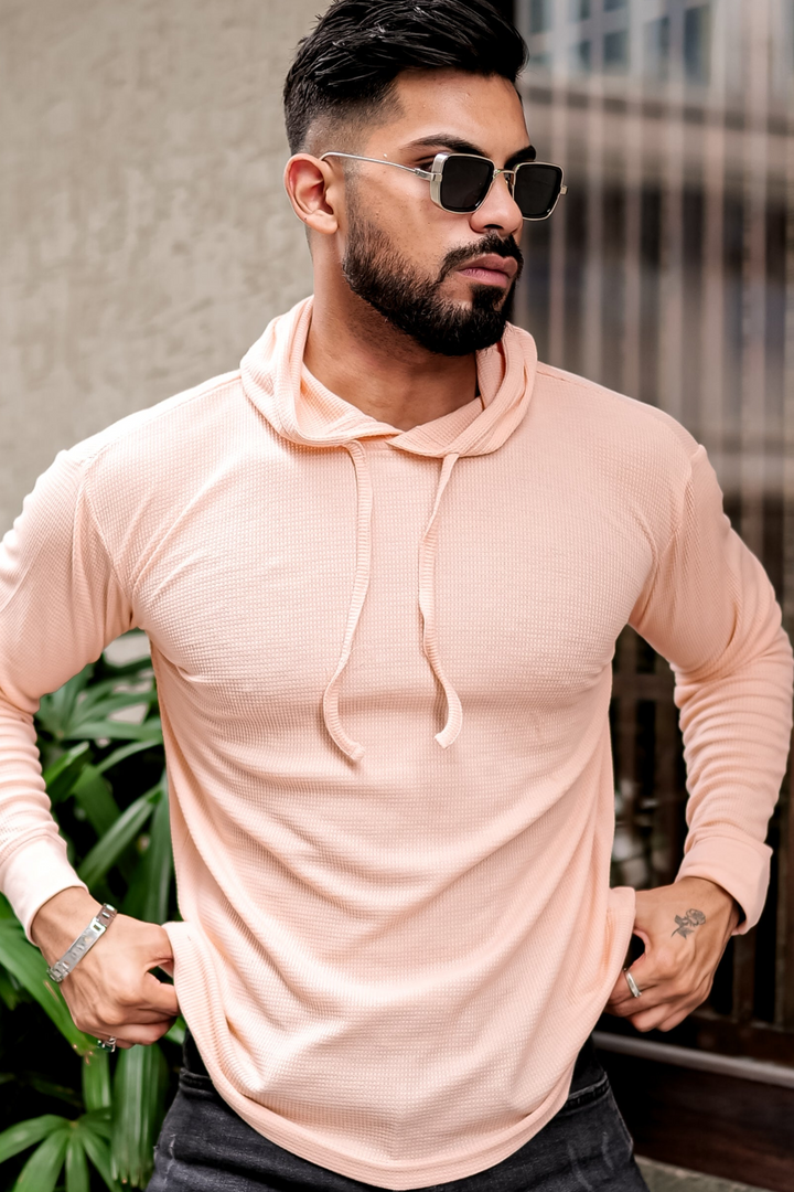Peach Waffle Hooded T-Shirt