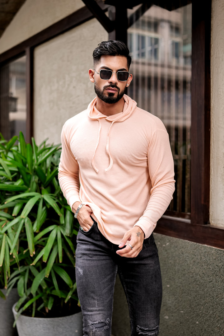 Peach Waffle Hooded T-Shirt