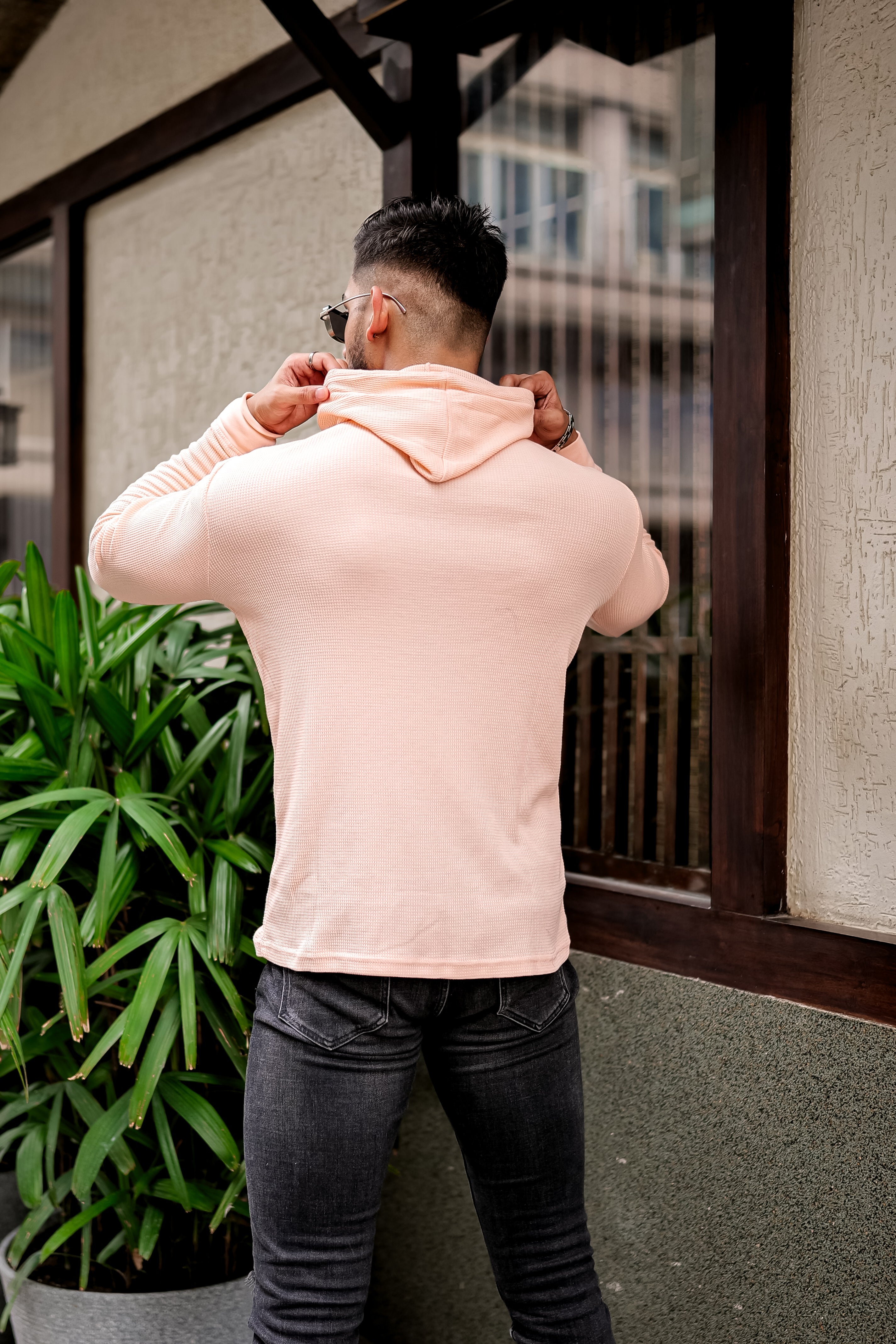 Peach Waffle Hooded T-Shirt