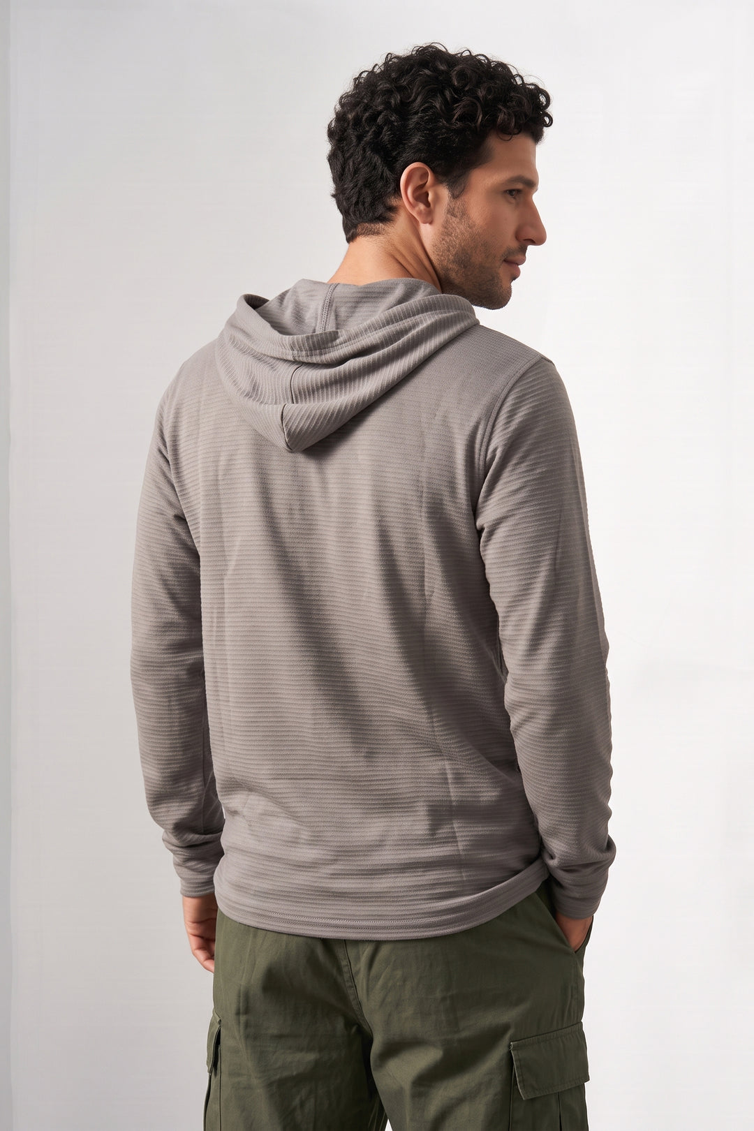 Grey Ottoman Long Sleeve Hooded Henley T-Shirt