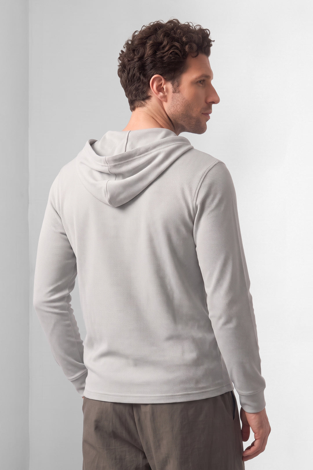 Grey Matty Long Sleeve Hooded Henley T-Shirt