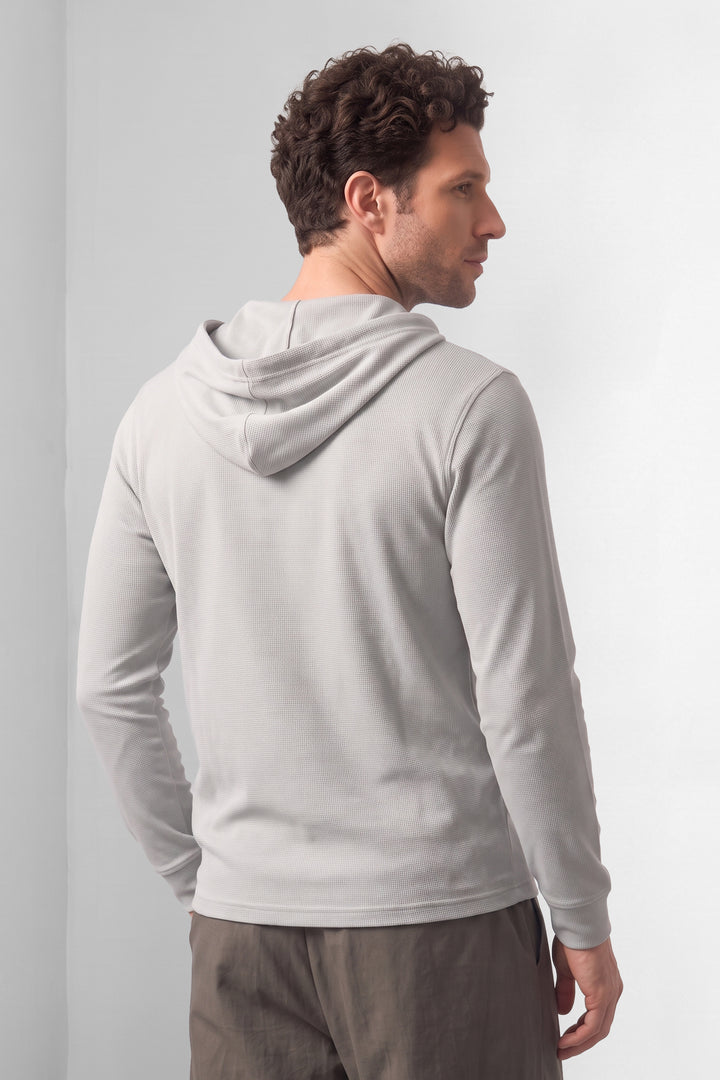 Grey Matty Long Sleeve Hooded Henley T-Shirt